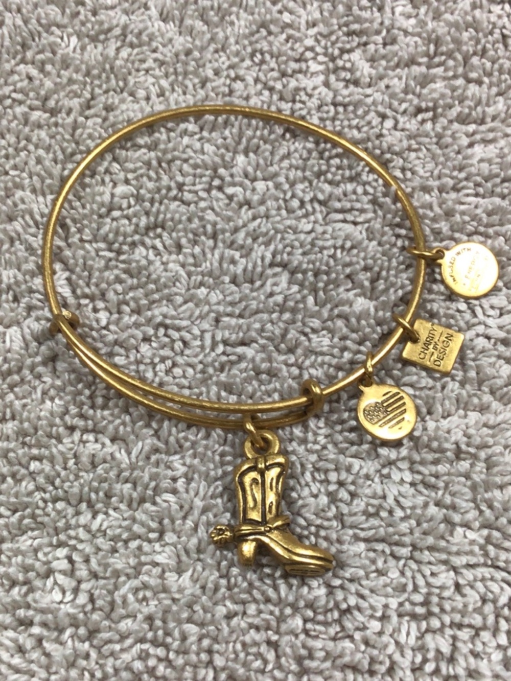 Alex and Ani Cowboy Boot Charm Bangle Bracelet in Russian Gold finish